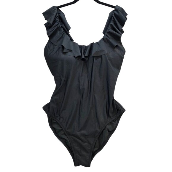 J. Crew NEW Ruffle Scoopback One-piece Swimsuit Classic Black NWT Women's 14 - Picture 1 of 8